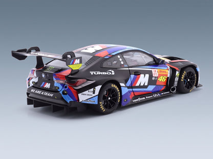BMW 4-Series M4 GT3 Team WRT No. 46 Valentino Rossi Maxime Martin Ahmad Al Harthy 6h São Paulo 2024 Minichamps 1:18 scale model - rear three-quarter view
