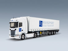 Scania S500 V8 Truck Telonato Manuport Transports 2018 White Blue Eligor 1:43 scale model - front three-quarter view