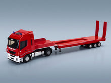 Iveco Fiat Stralis 480XP Truck with Flatbed Trailer Earth-Moving Equipment Transport 2018 Red Eligor 1:43 scale model - front three-quarter view