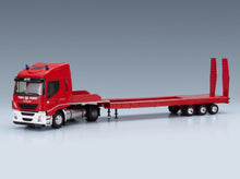 Iveco Fiat Stralis 480XP Truck with Flatbed Trailer Earth-Moving Equipment Transport 2018 Red Eligor 1:43 scale model - side view