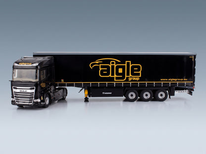 DAF XG Truck Cassonato Remorque Tautliner Aigle Group 2022 Black Yellow Eligor 1:43 scale model - side view