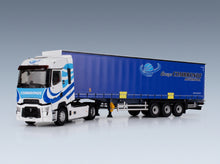 Renault T-High Truck Telonato Combronde Transports 2023 White Blue Eligor 1:43 scale model - front three-quarter view