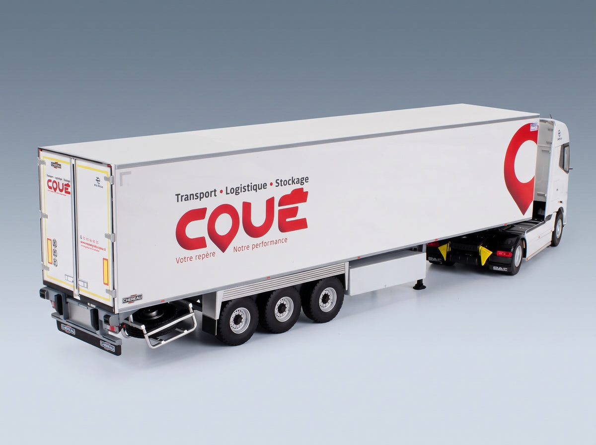 DAF XG Truck Semi-Refrigerated Coue Transports 2021 White Red Eligor 1:43 scale model - rear three-quarter view