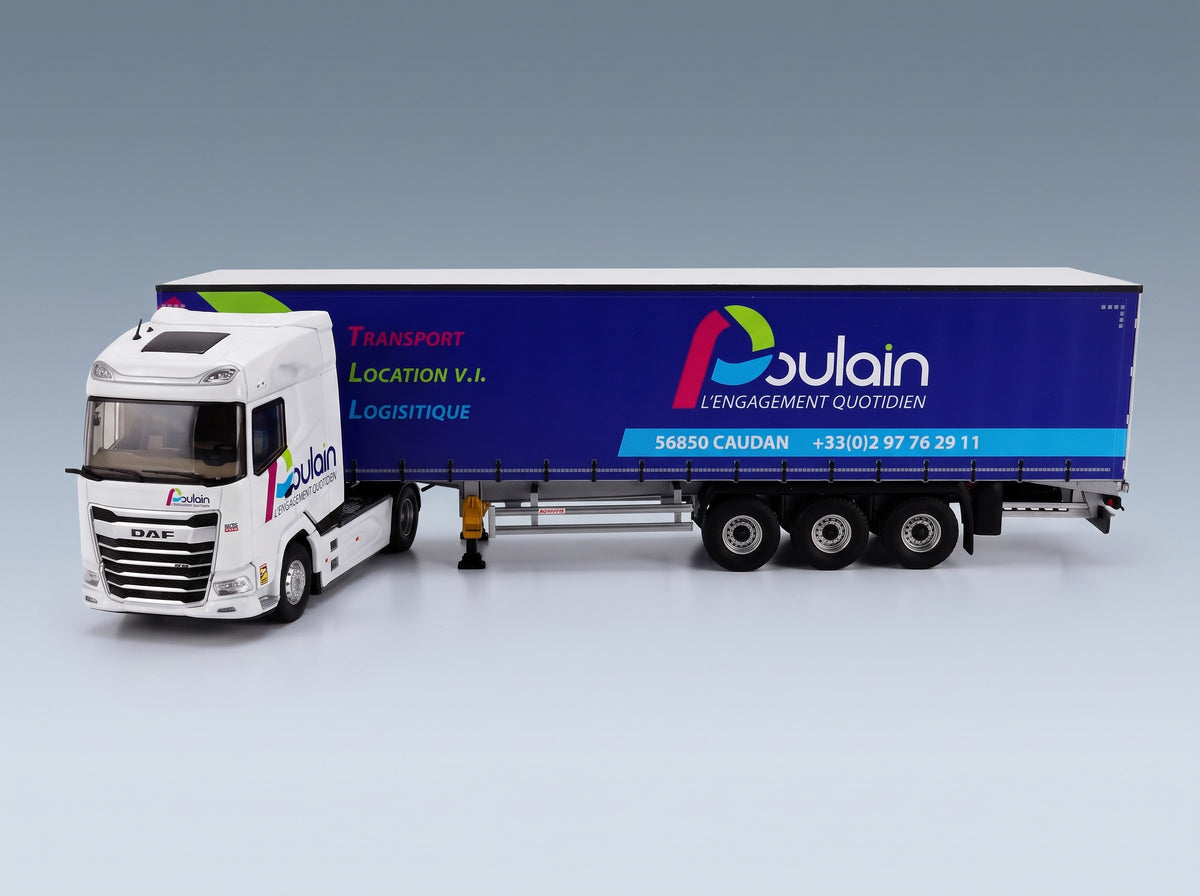 DAF XG Truck Poulain Transports 2021 White Blue Eligor 1:43 scale model - side view