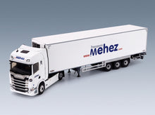 Scania S500 Truck Semi-Frigo Mehez Transports 2021 White Eligor 1:43 scale model - front three-quarter view