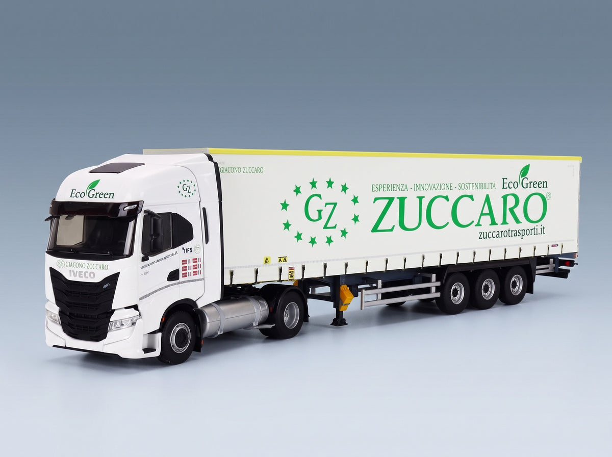 Fiat Iveco S-Way NP Truck Telonato Zuccaro Transports 2020 White Eligor 1:43 scale model - front three-quarter view