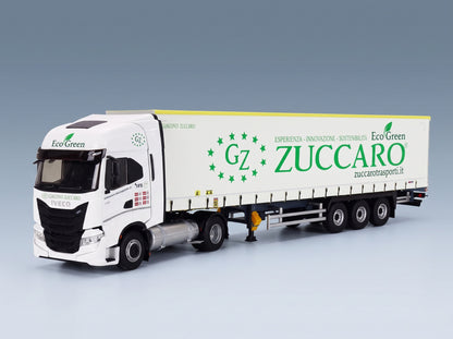 Fiat Iveco S-Way NP Truck Telonato Zuccaro Transports 2020 White Eligor 1:43 scale model - front three-quarter view