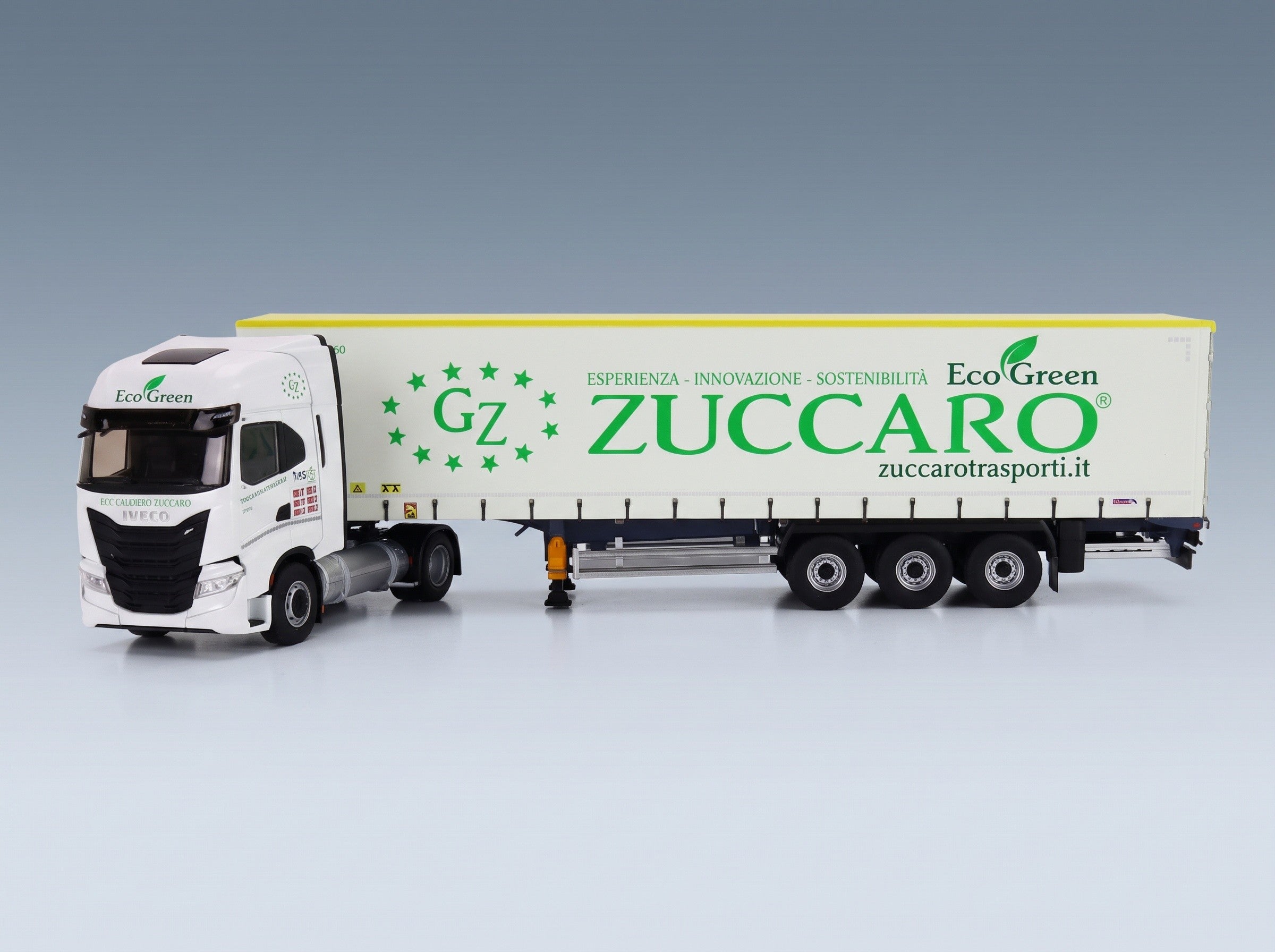 Fiat Iveco S-Way NP Truck Telonato Zuccaro Transports 2020 White Eligor 1:43 scale model - side view