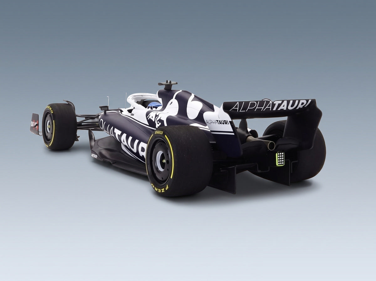 AlphaTauri AT03 Honda Team AlphaTauri No. 10 Pierre Gasly Bahrain GP 2022 Minichamps 1:18 scale model - rear three-quarter view