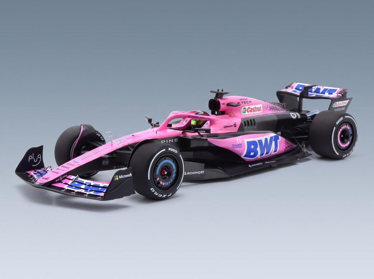 Alpine A523 BWT Alpine F1 Team No. 31 Esteban Ocon Bahrain GP 2023 Minichamps 1:18 scale model - front three-quarter view