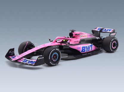 Alpine A523 BWT Alpine F1 Team No. 31 Esteban Ocon Bahrain GP 2023 Minichamps 1:18 scale model - front three-quarter view