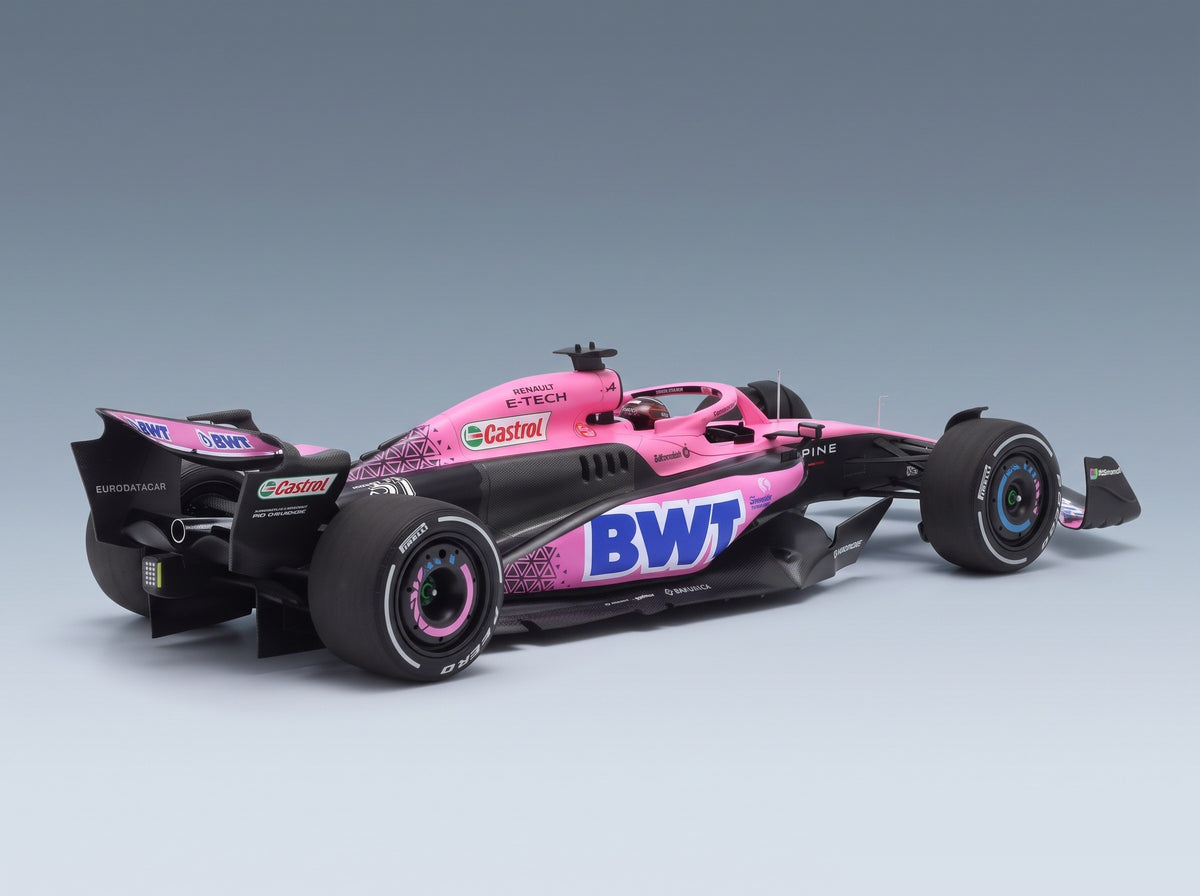 Alpine A523 BWT Alpine F1 Team No. 31 Esteban Ocon Bahrain GP 2023 Minichamps 1:18 scale model - rear three-quarter view