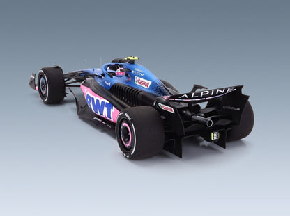 Alpine A523 BWT Alpine F1 Team No. 10 Pierre Gasly 8th Miami GP 2023 with Pit Board Minichamps 1:18 scale model - rear three-quarter view