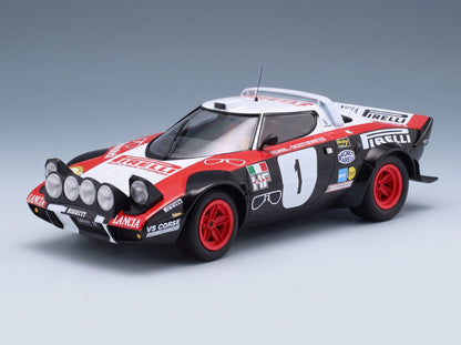 Lancia Stratos HF Pirelli No. 1 Walter Rohrl Christian Geistdorfer Winner Rally Dynavit Saarland 1978 Night Version Minichamps 1:18 scale model - front three-quarter view