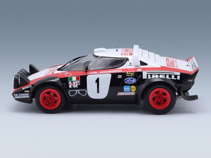 Lancia Stratos HF Pirelli No. 1 Walter Rohrl Christian Geistdorfer Winner Rally Dynavit Saarland 1978 Night Version Minichamps 1:18 scale model - side view