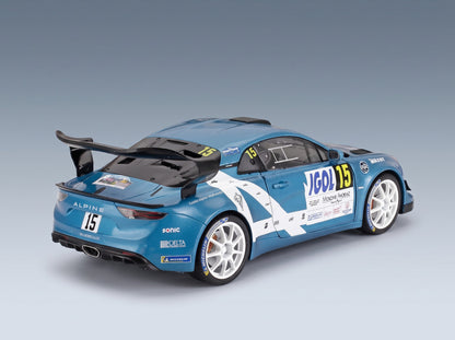 Alpine A110 RGT No. 15 Raphael Astier Denis Giraudet Rally Mont Blanc 2024 Solido 1:18 scale model - rear three-quarter view