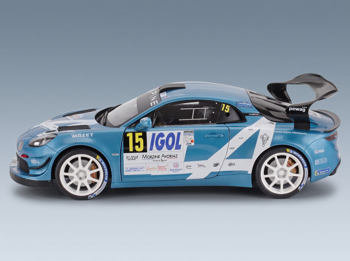 Alpine A110 RGT No. 15 Raphael Astier Denis Giraudet Rally Mont Blanc 2024 Solido 1:18 scale model - side view