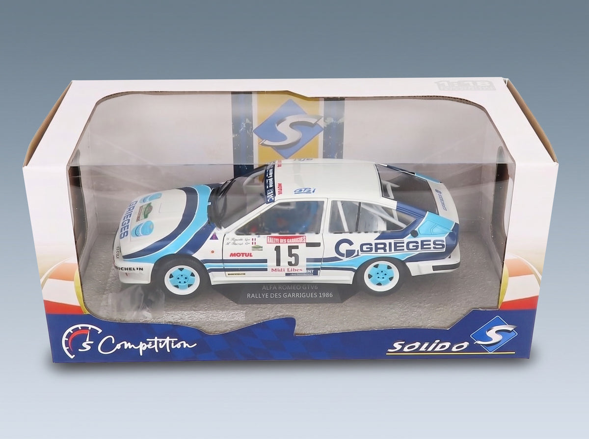 Alfa Romeo Alfetta GTV6 No. 15 C.Rigollet M.Bathelot Rally des Garrigues 1986 Solido 1:18 scale model - original packaging