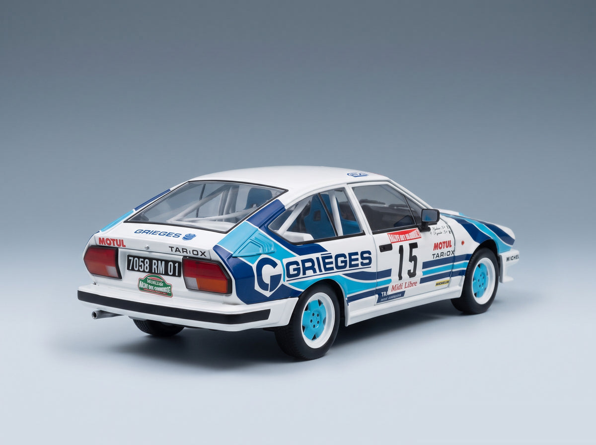 Alfa Romeo Alfetta GTV6 No. 15 C.Rigollet M.Bathelot Rally des Garrigues 1986 Solido 1:18 scale model - rear three-quarter view