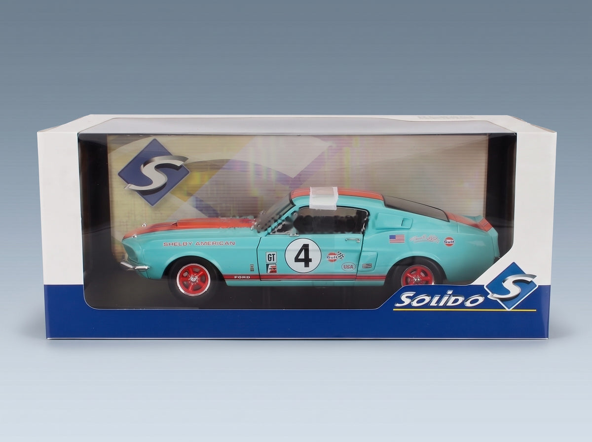 Ford Mustang Shelby GT500 Racing No. 4 Tribute Coupe 1967 Light Blue Orange Solido 1:18 scale model - original packaging