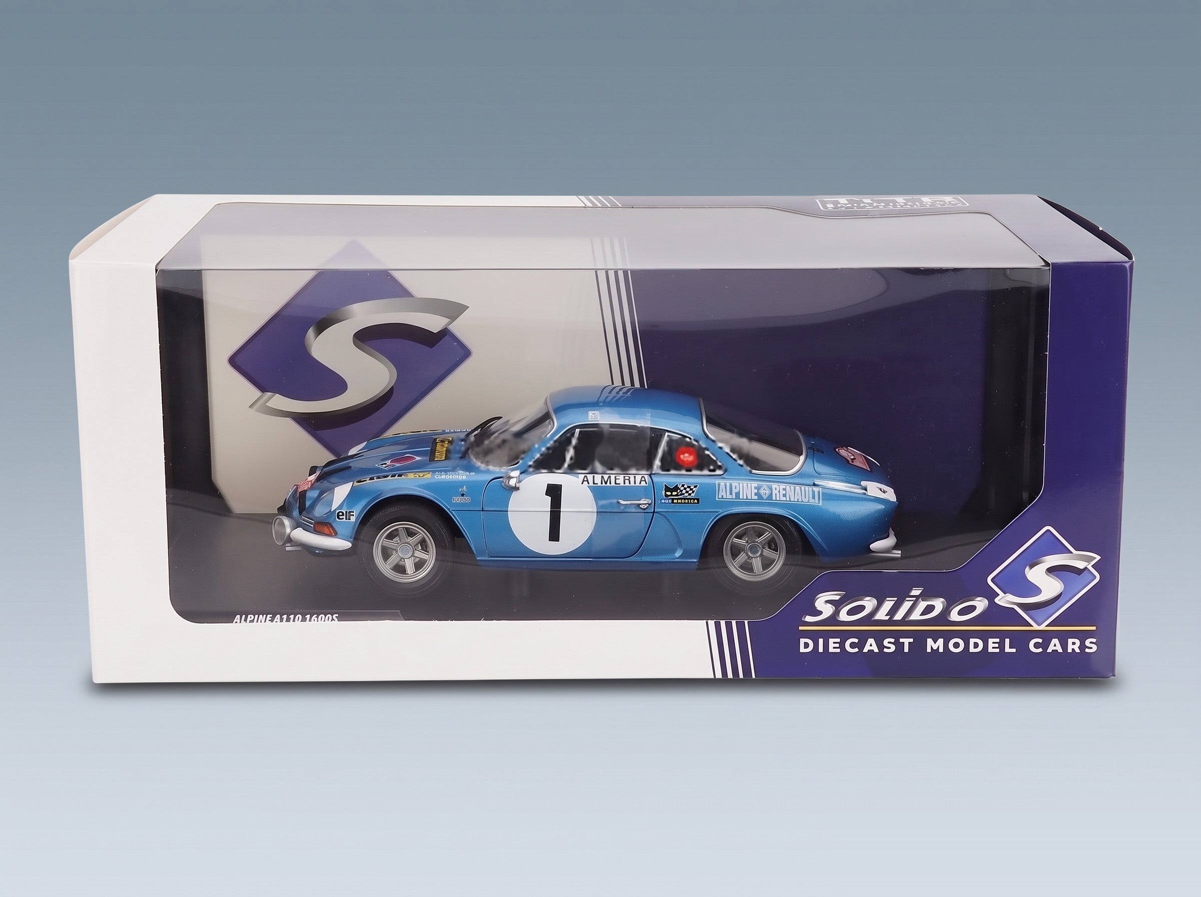 Alpine A110 1600S No. 1 Jean Luc Therier Claude Roure Rally Monte Carlo 1972 Night Version Solido 1:18 scale model - original packaging