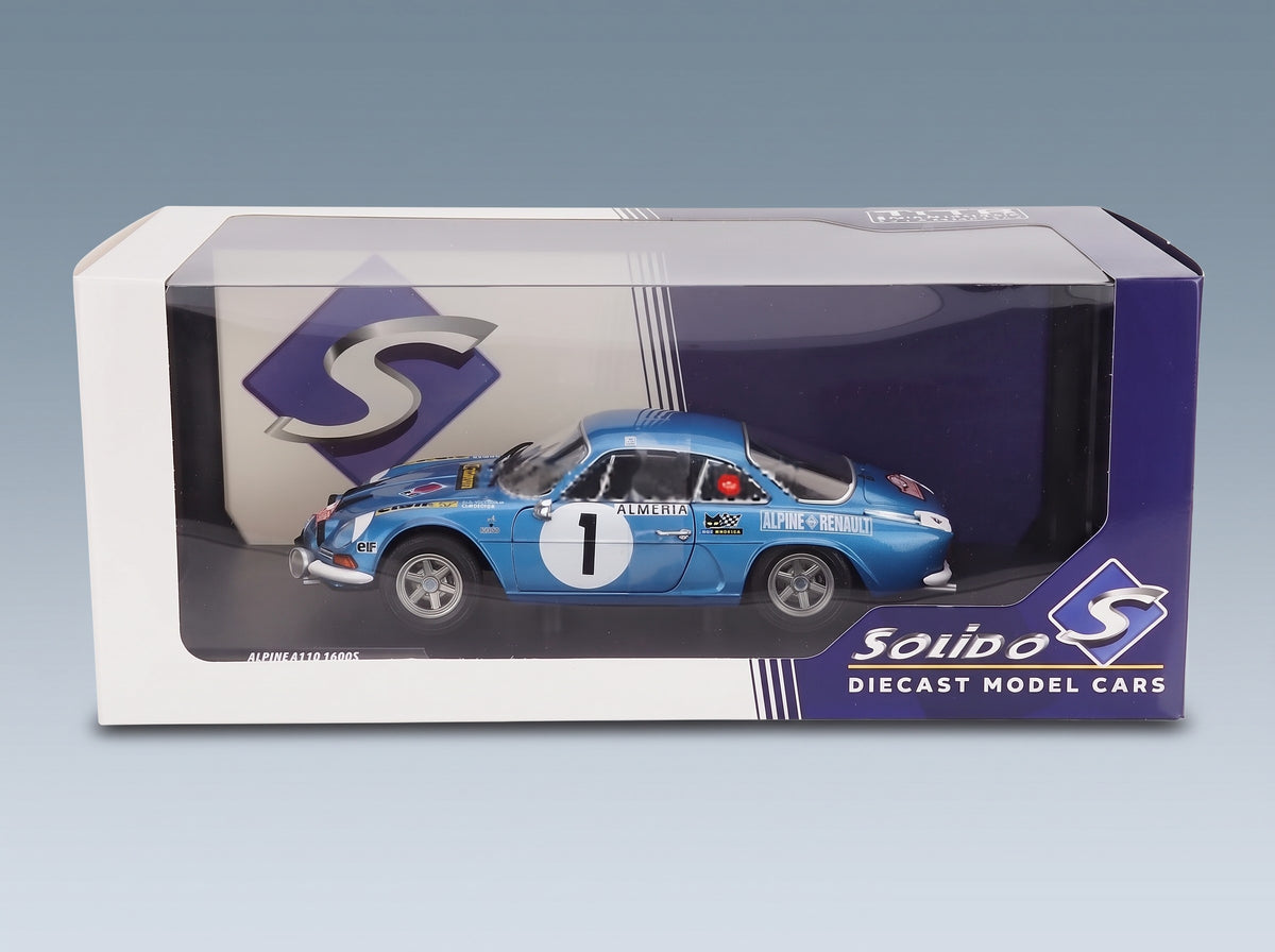 Alpine A110 1600S No. 1 Jean Luc Therier Claude Roure Rally Monte Carlo 1972 Night Version Solido 1:18 scale model - original packaging