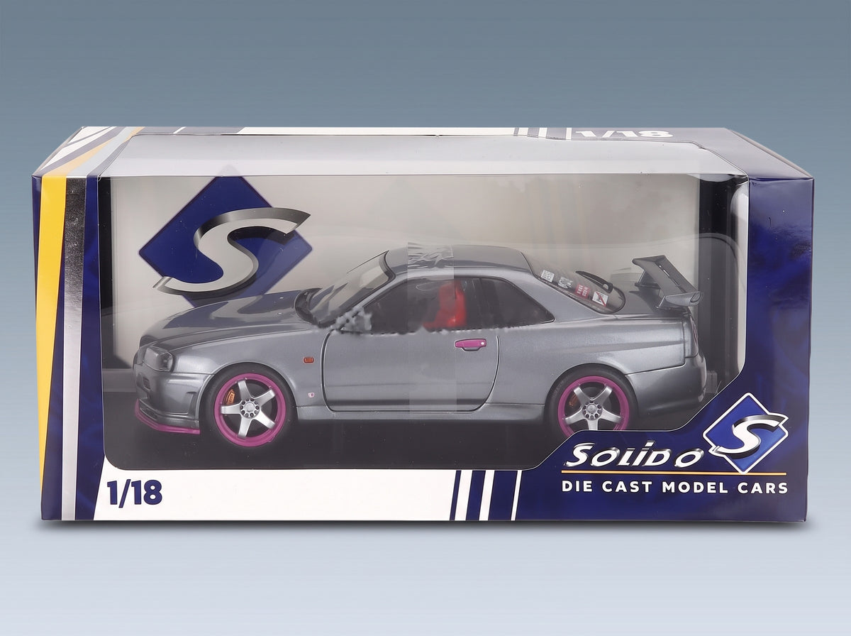 Nissan Skyline GT-R BNR34 Coupé 1999 Grey Solido 1:18 scale model - original packaging