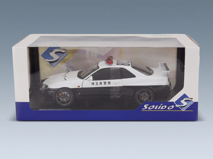 Nissan Skyline GT-R (BNR34) Japan Police 2019 White Black Solido 1:18 - original packaging