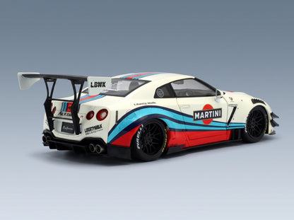 Nissan GT-R R35 LB-Works Martini Racing 2024 White Blue Red Solido 1:18 scale model - rear three-quarter view
