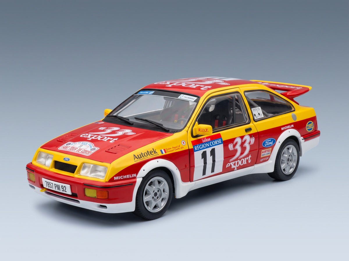 Ford Sierra RS Cosworth No. 11 D. Auriol B. Occelli Rally Tour de Corse 1987 Solido 1:18 scale model - front three-quarter view
