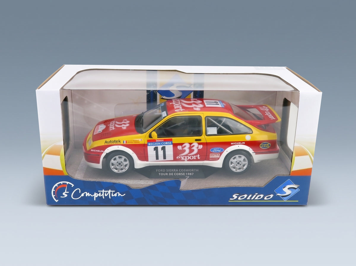 Ford Sierra RS Cosworth No. 11 D. Auriol B. Occelli Rally Tour de Corse 1987 Solido 1:18 scale model - original packaging