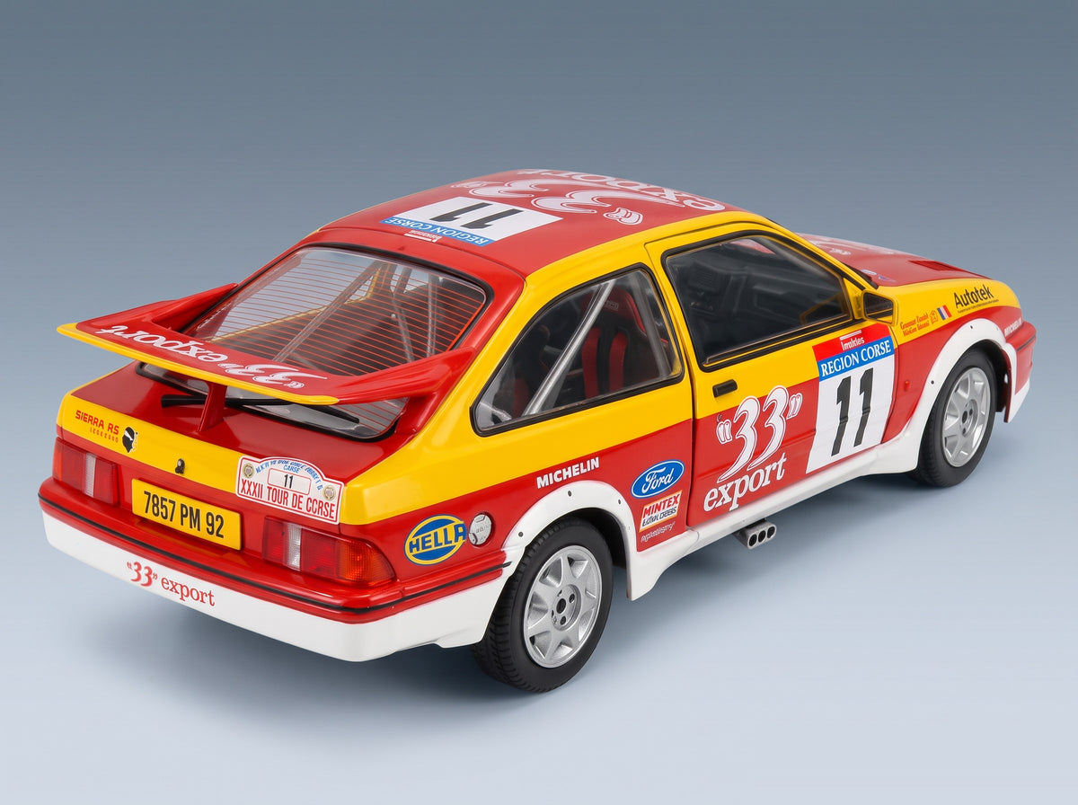 Ford Sierra RS Cosworth No. 11 D. Auriol B. Occelli Rally Tour de Corse 1987 Solido 1:18 scale model - rear three-quarter view