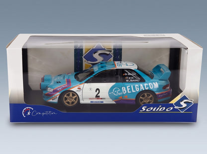 Subaru Impreza WRC99 Team Belgacom No. 2 Jean Marc Fortin Gregoire De Mevius 4th Rally Belgium Westhoek Ypres 1998 Night Version Solido 1:18 scale model - original packaging