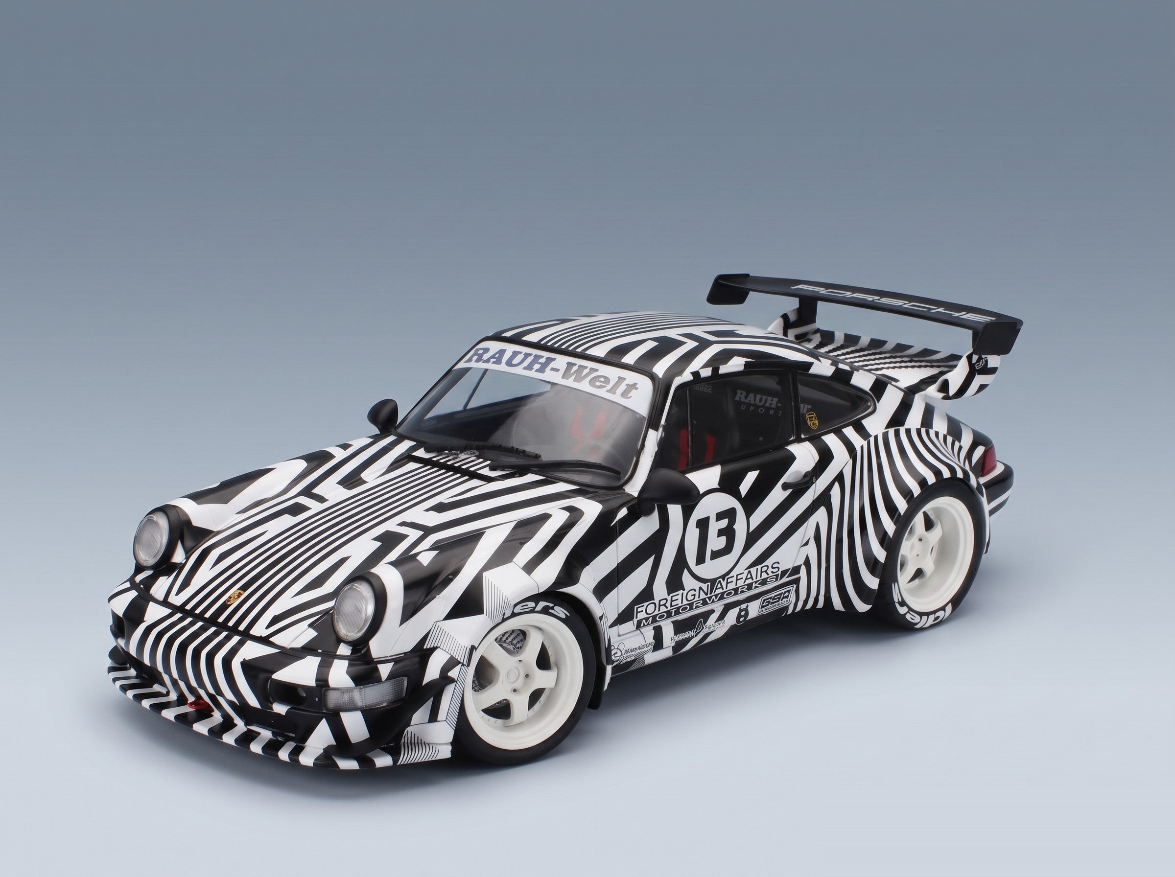 Porsche 911 964 RWB No. 13 Bodykit The Zebra 1994 White Black Solido 1:18 scale model - front three-quarter view