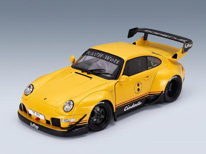Porsche 911 993 RWB Bodykit Coupé Cinderella Yellow 2020 Solido 1:18 scale model - front three-quarter view