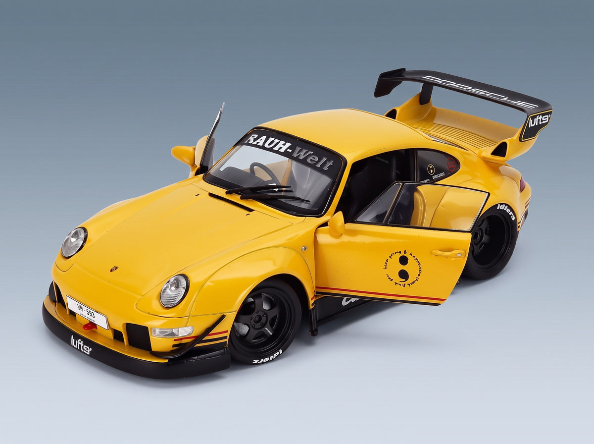 Porsche 911 993 RWB Bodykit Coupé Cinderella Yellow 2020 Solido 1:18 scale model - opening parts