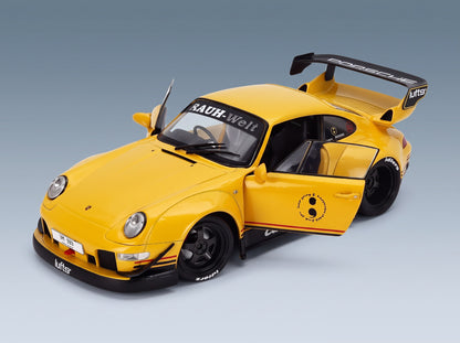 Porsche 911 993 RWB Bodykit Coupé Cinderella Yellow 2020 Solido 1:18 scale model - opening parts
