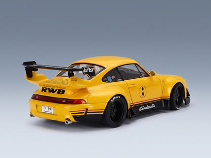 Porsche 911 993 RWB Bodykit Coupé Cinderella Yellow 2020 Solido 1:18 scale model - rear three-quarter view