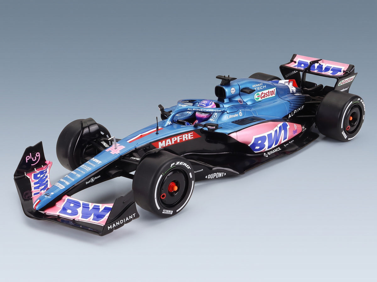 Alpine F1 A522 Team Alpine BWT No. 14 Fernando Alonso Monaco GP 2022 Solido 1:18 scale model - front three-quarter view