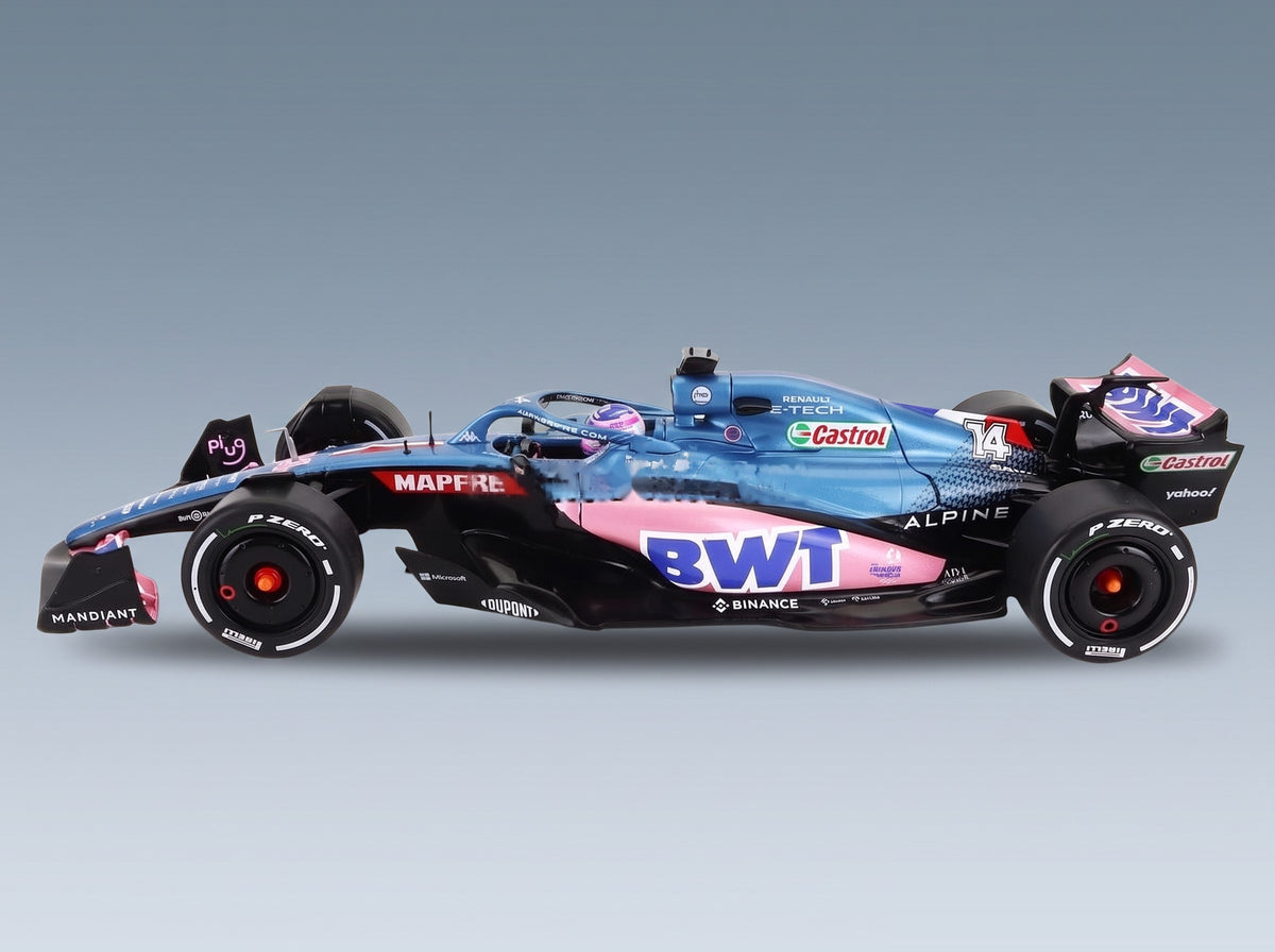 Alpine F1 A522 Team Alpine BWT No. 14 Fernando Alonso Monaco GP 2022 Solido 1:18 scale model - side view
