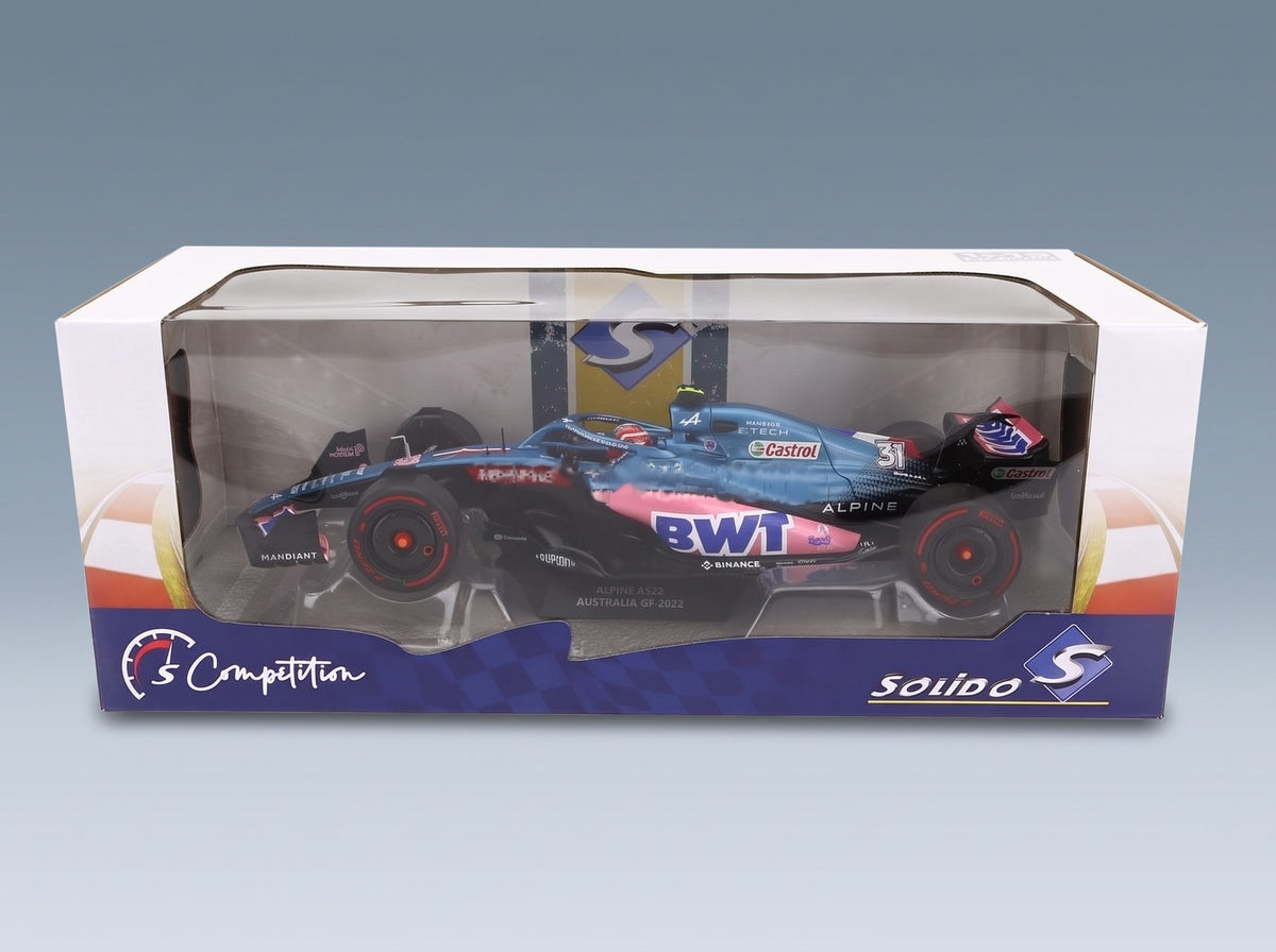 Alpine F1 A522 Team Alpine BWT No. 31 Esteban Ocon Australian GP 2022 Solido 1:18 scale model - original packaging