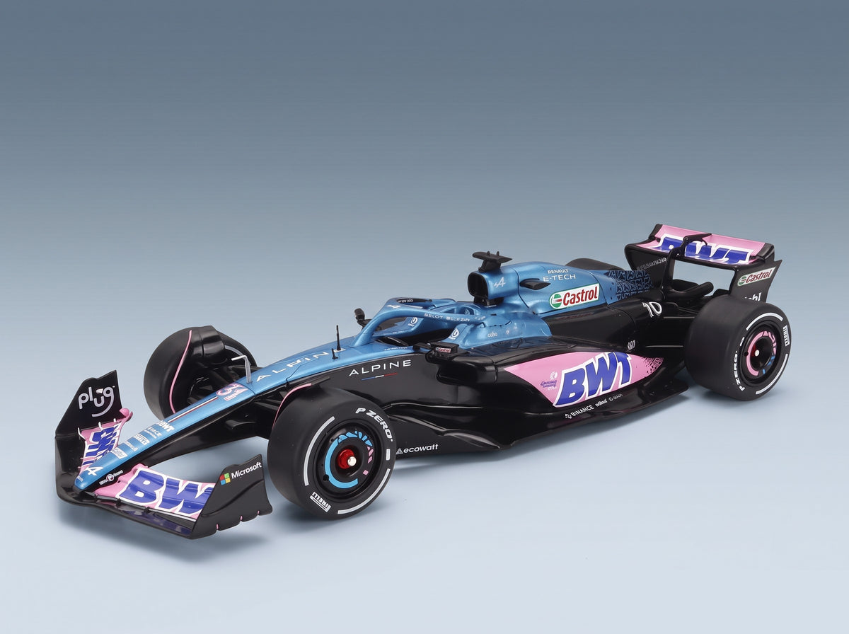 Alpine F1 A523 BWT Alpine F1 Team No. 10 Pierre Gasly No. 31 Esteban Ocon Press Launch Livery 2023 Solido 1:18 scale model - front three-quarter view