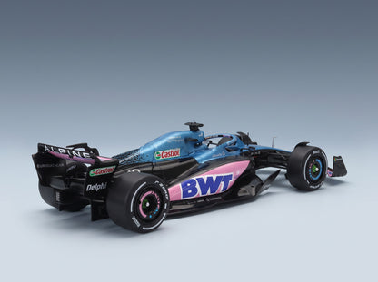Alpine F1 A523 BWT Alpine F1 Team No. 10 Pierre Gasly No. 31 Esteban Ocon Press Launch Livery 2023 Solido 1:18 scale model - rear three-quarter view