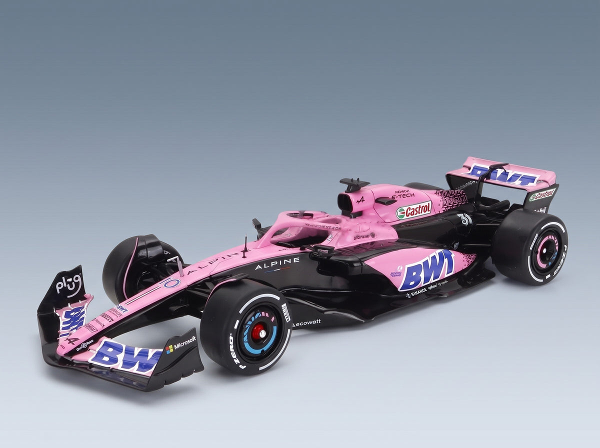 Alpine F1 A523 BWT Alpine F1 Team No. 10 Pierre Gasly No. 31 Esteban Ocon Press Launch Livery 2023 Solido 1:18 scale model - front three-quarter view