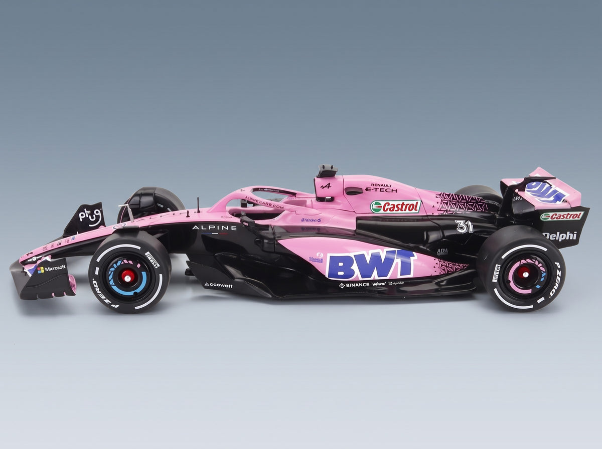 Alpine F1 A523 BWT Alpine F1 Team No. 10 Pierre Gasly No. 31 Esteban Ocon Press Launch Livery 2023 Solido 1:18 scale model - side view