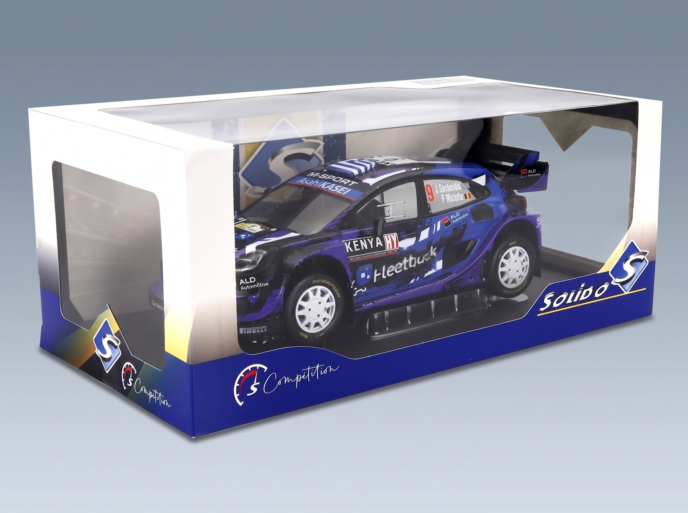 Ford Puma Rally1 M-Sport Ford WRT No. 9 Jourdan Serderidis Frederic Miclotte Rally Safari Kenya 2022 Solido 1:18 scale model - original packaging