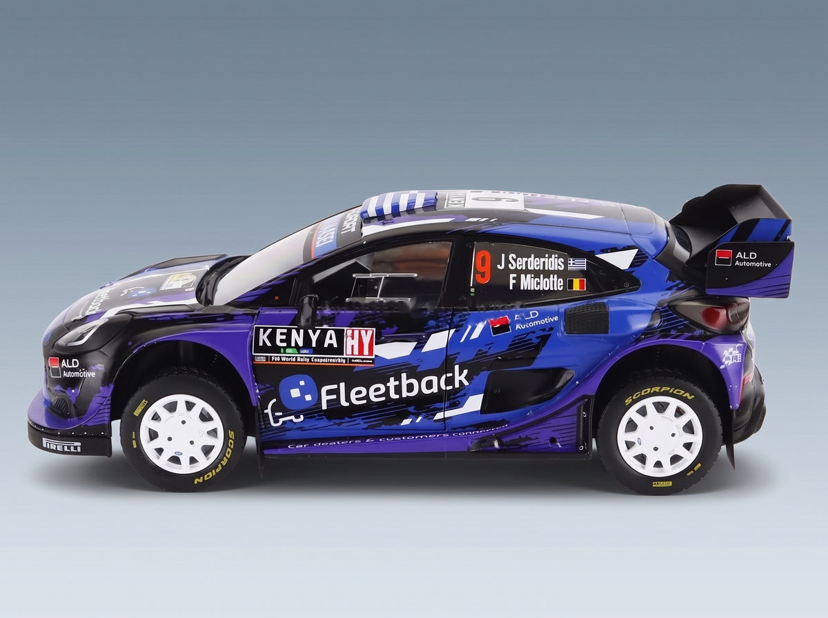 Ford Puma Rally1 M-Sport Ford WRT No. 9 Jourdan Serderidis Frederic Miclotte Rally Safari Kenya 2022 Solido 1:18 scale model - side view
