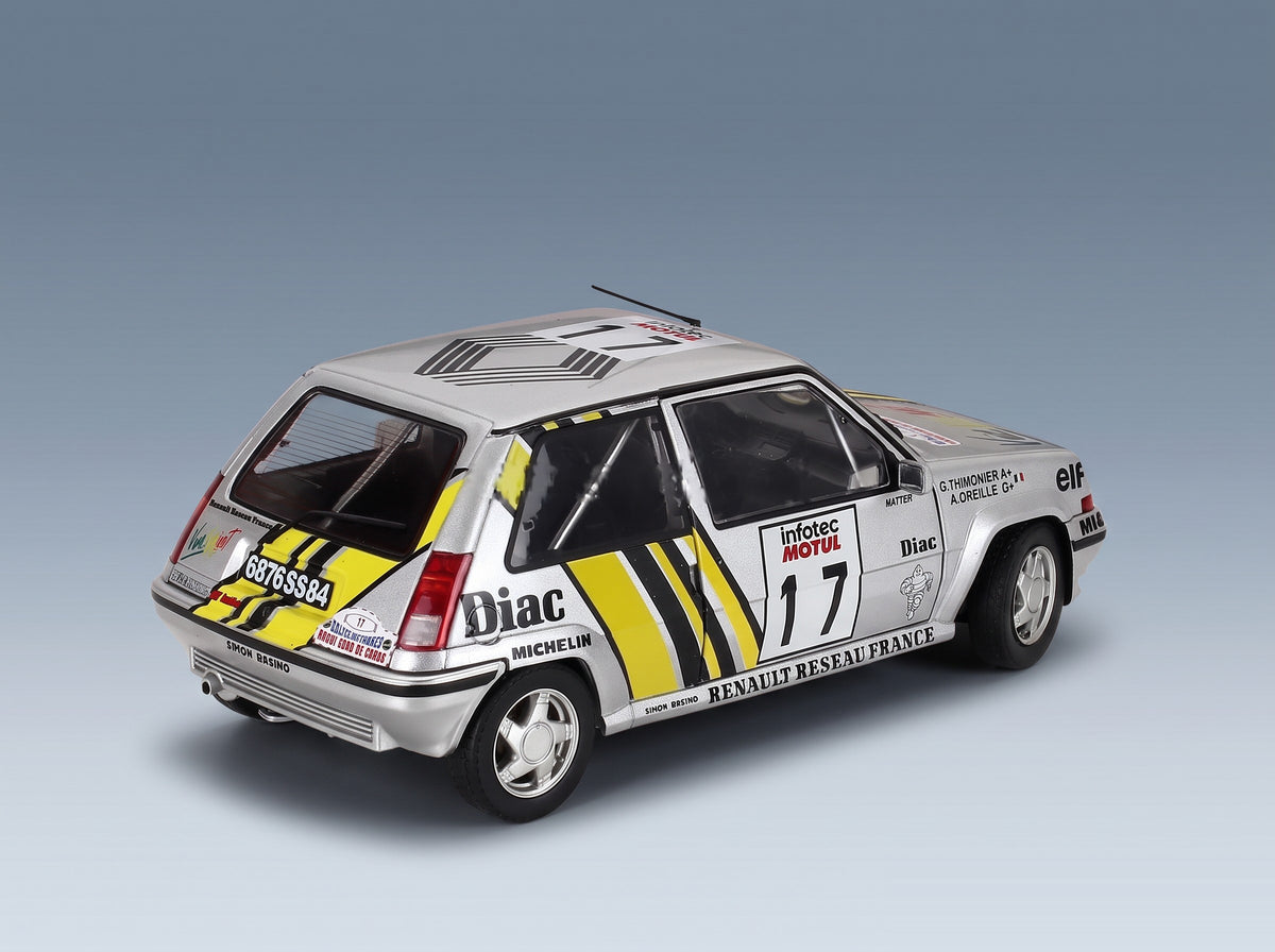 Renault R5 Supercinque GT Turbo Team Simon Racing No. 17 Alain Oreille Gilles Thimonier Rally Tour de Corse 1989 Solido 1:18 scale model - rear three-quarter view