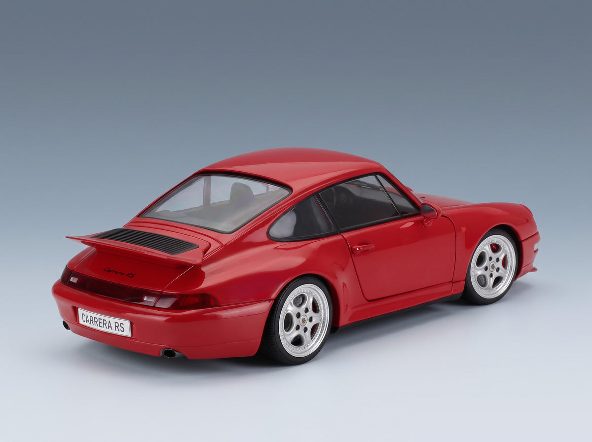 Porsche 911 993 Carrera RS Coupé 1997 Red Solido 1:18 scale model - rear three-quarter view