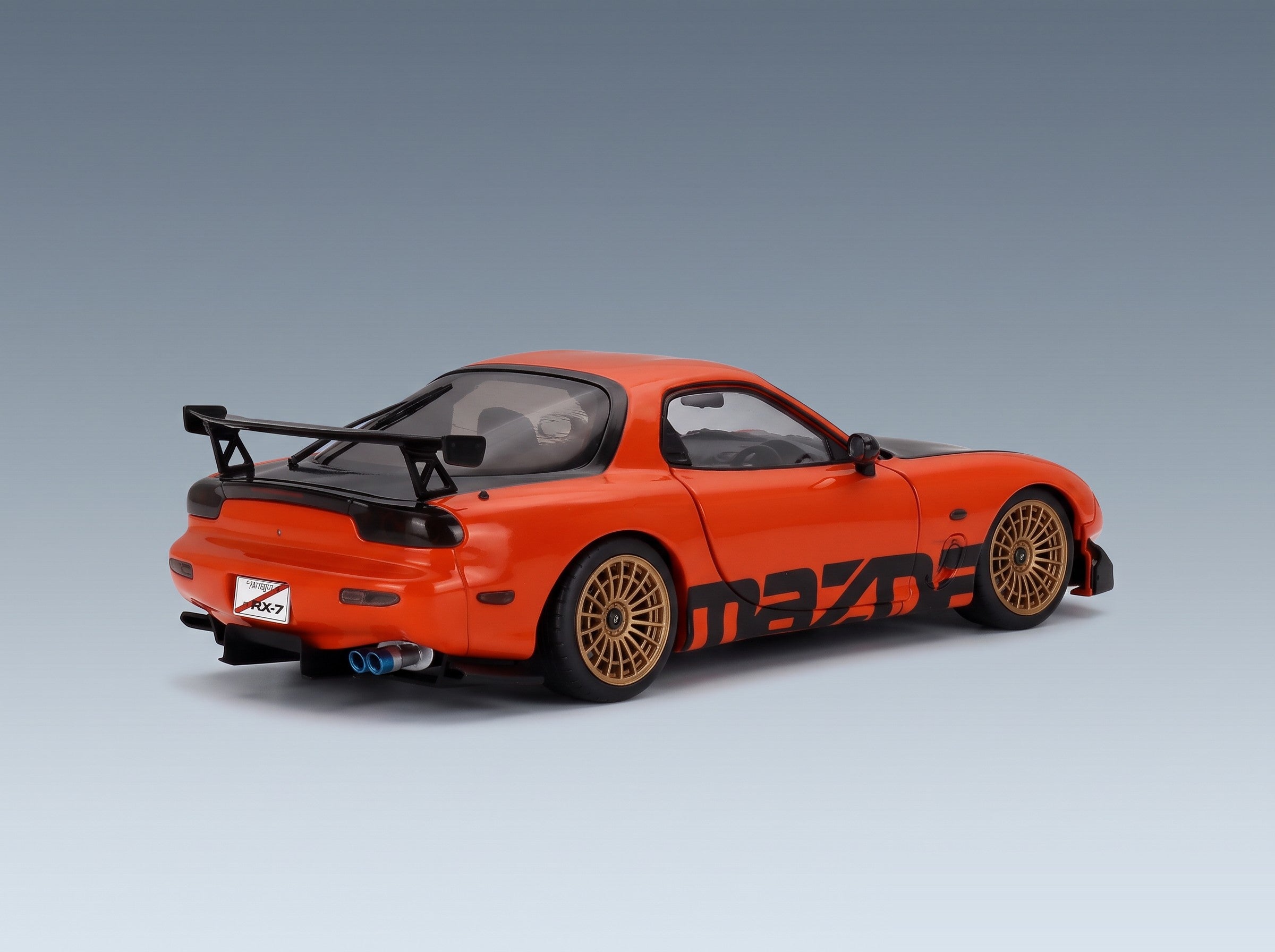 Mazda RX-7 FD3S Works Coupe 1999 Orange Solido 1:18 scale model - rear three-quarter view